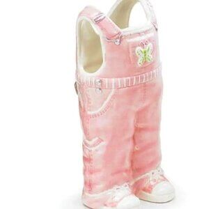Hand Painted Ceramic Pink Overalls Vase Butterfly Pocket and Shoes by Burton